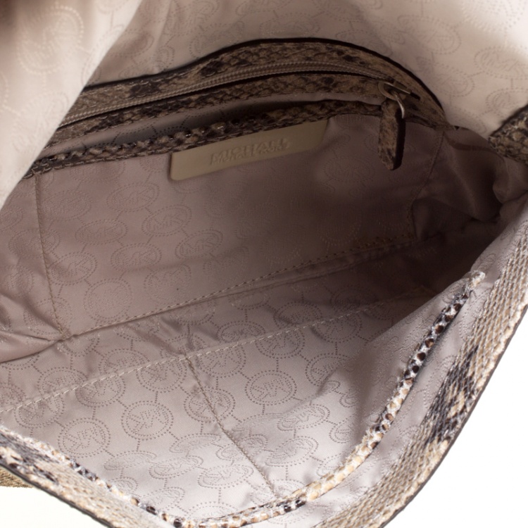 Pre Owned Michael Kors Beige Python Embossed Leather Oversized Sloan Clutch