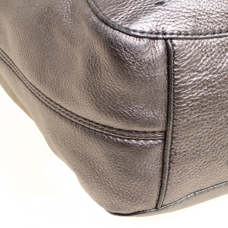 Pre Owned Michael Kors Metallic Silver Leather Shoulder Bag