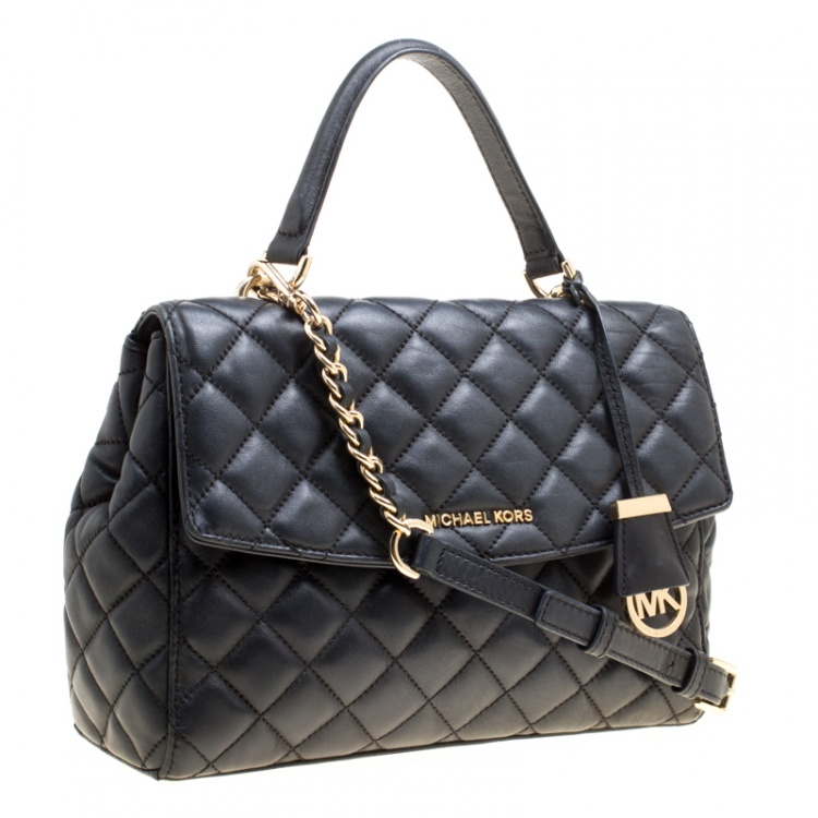 Pre Owned Michael Kors Black Quilted Leather Medium Ava Top Handle Bag