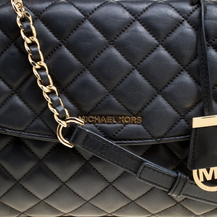 Pre Owned Michael Kors Black Quilted Leather Medium Ava Top Handle Bag
