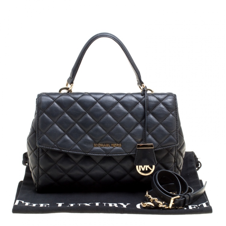 Pre Owned Michael Kors Black Quilted Leather Medium Ava Top Handle Bag