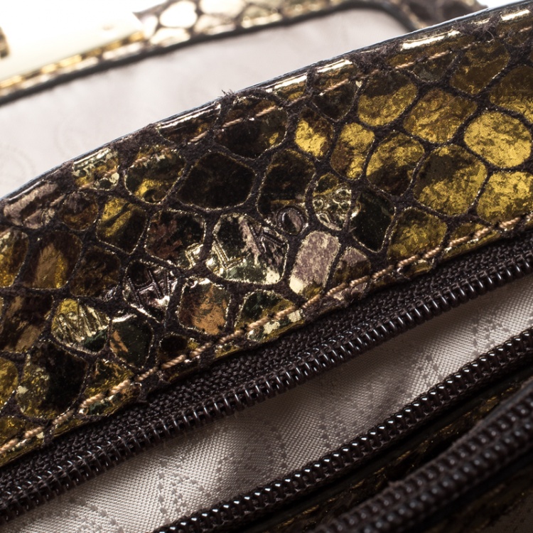 Pre Owned Michael Kors Metallic Gold Python Embossed Leather Small Sloan Shoulder Flap Bag