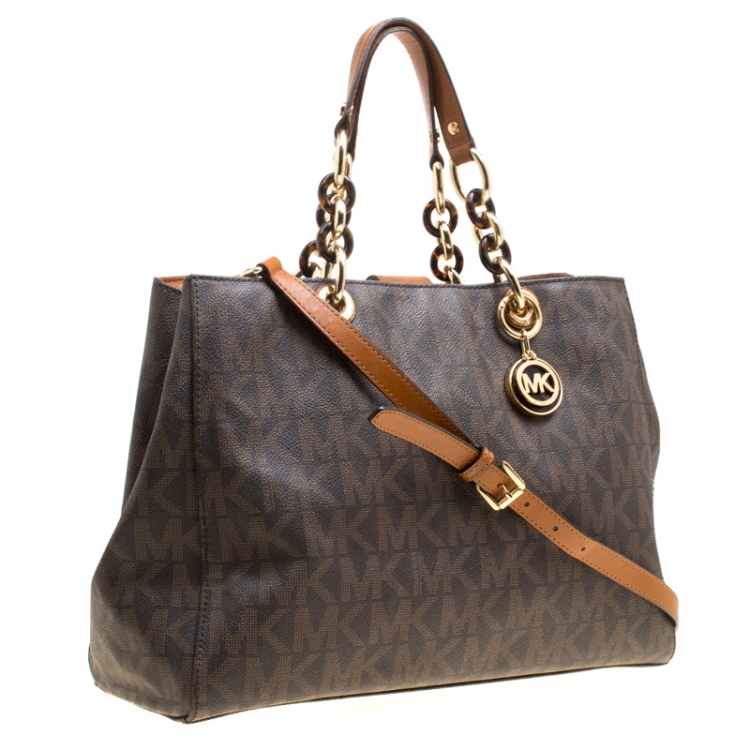 Pre Owned Michael Michael Kors Brown Signature Coated Canvas Cynthia Tote