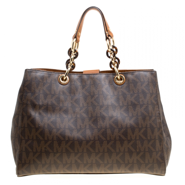 Pre Owned Michael Michael Kors Brown Signature Coated Canvas Cynthia Tote