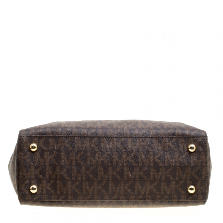 Pre Owned Michael Michael Kors Brown Signature Coated Canvas Cynthia Tote