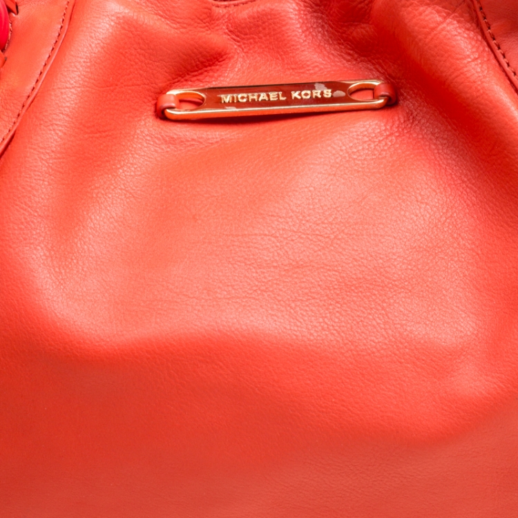 Pre Owned Michael Kors Orange Leather ID Chain Hobo