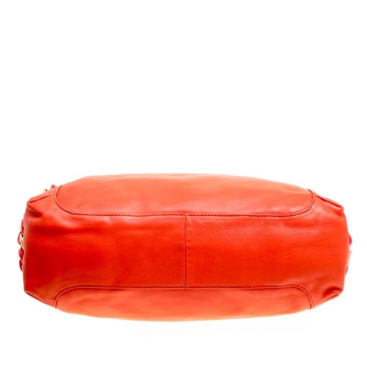 Pre Owned Michael Kors Orange Leather ID Chain Hobo