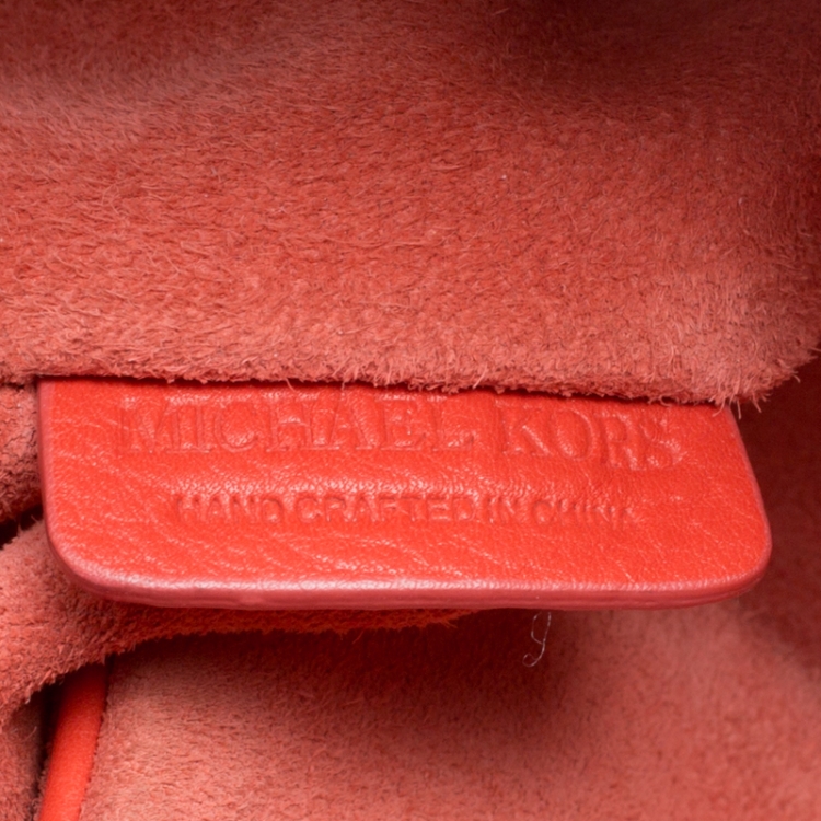 Pre Owned Michael Kors Orange Leather ID Chain Hobo