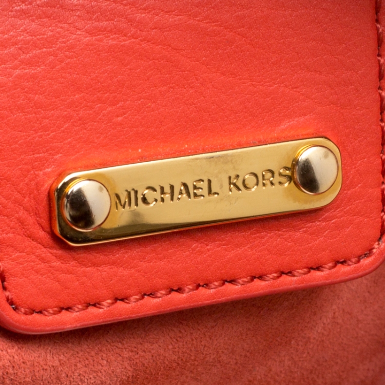 Pre Owned Michael Kors Orange Leather ID Chain Hobo