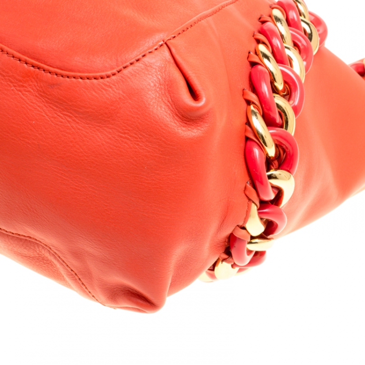 Pre Owned Michael Kors Orange Leather ID Chain Hobo