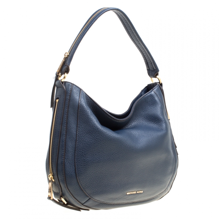 Pre Owned Michael Kors Navy Blue Leather New Medium Julia Hobo