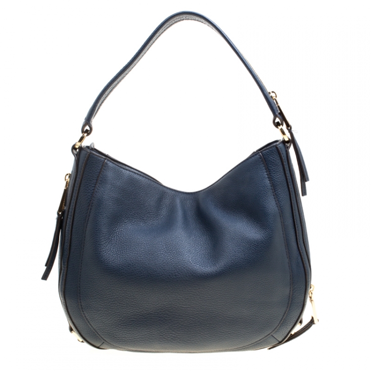 Pre Owned Michael Kors Navy Blue Leather New Medium Julia Hobo