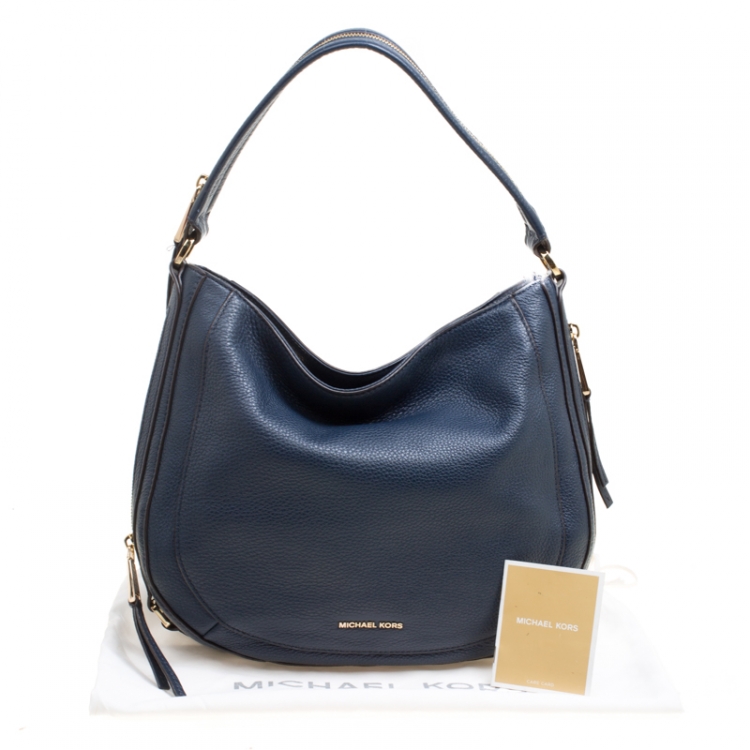 Pre Owned Michael Kors Navy Blue Leather New Medium Julia Hobo
