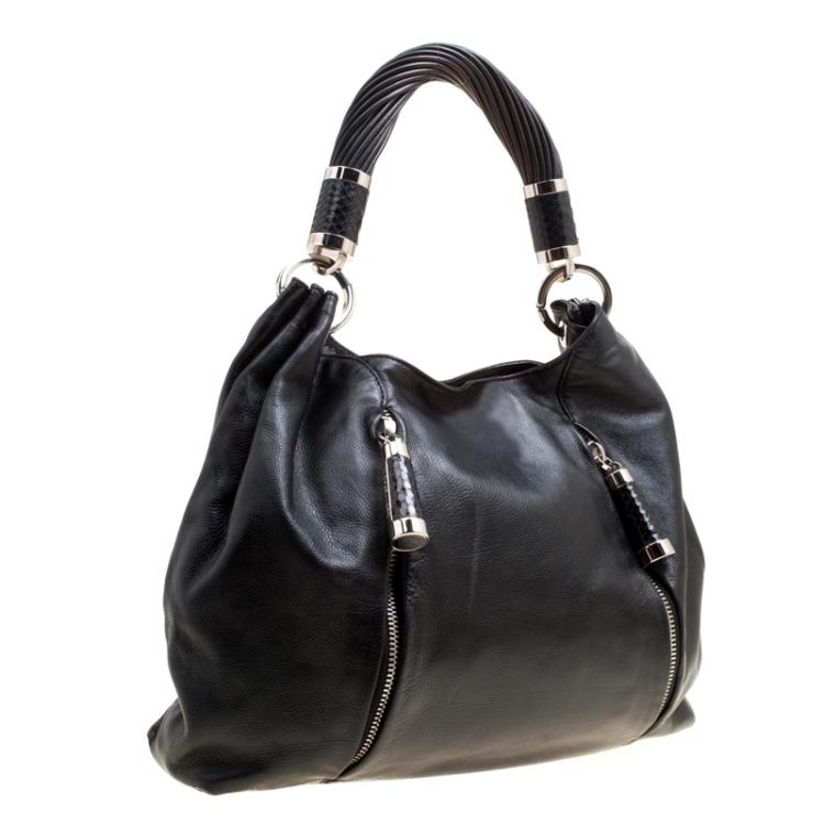 Pre Owned  Michael Kors Black Leather Twisted Handle Hobo