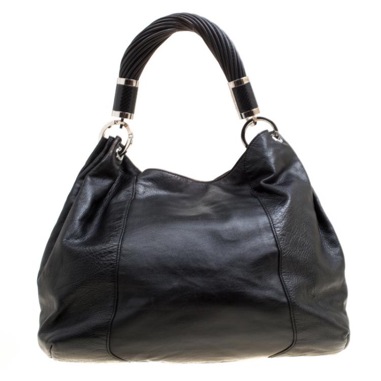 Pre Owned  Michael Kors Black Leather Twisted Handle Hobo