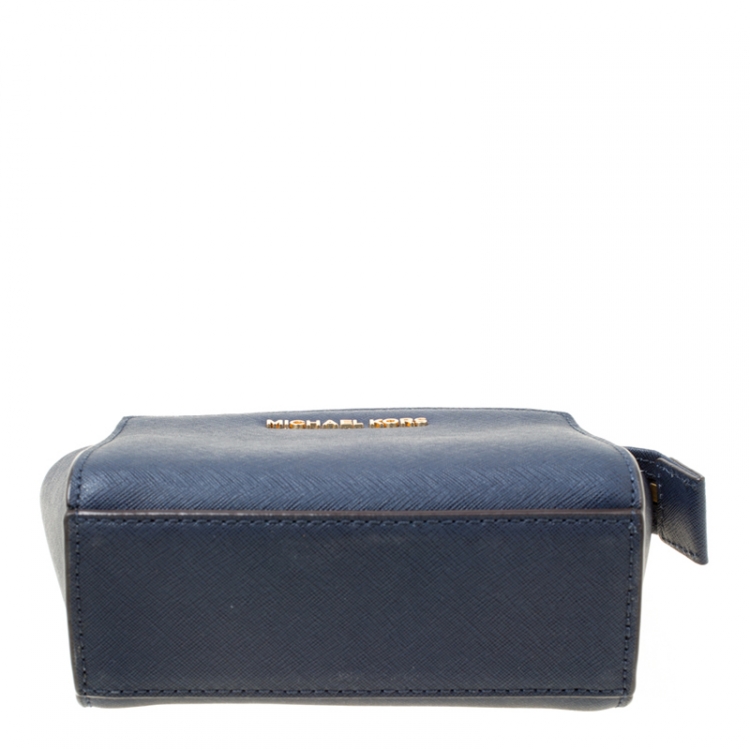 Pre Owned  Michael Kors Blue Saffiano Leather Mini Selma Crossbody Bag