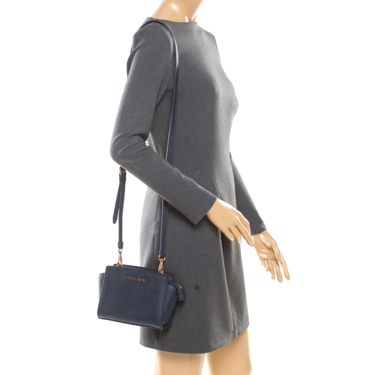 Michael Kors Blue Saffiano Leather Mini Selma Crossbody Bag Michael Kors |  TLC