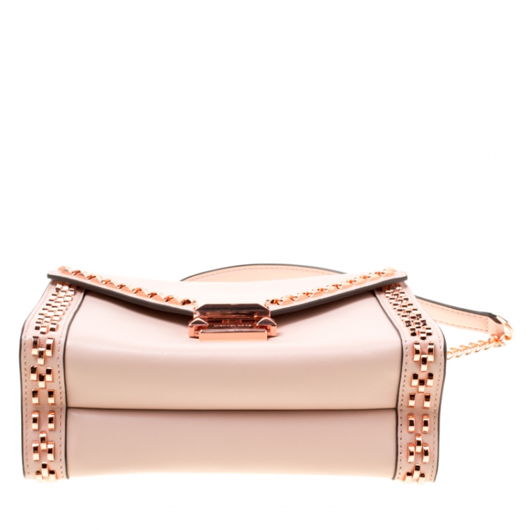 Pre Owned Michael Kors Blush Pink Leather Studded Whitney Shoulder Bag