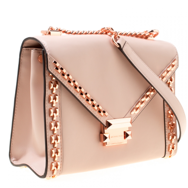 Pre Owned Michael Kors Blush Pink Leather Studded Whitney Shoulder Bag