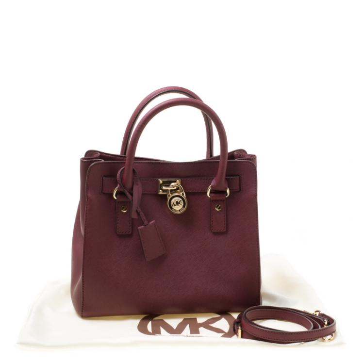 Pre Owned Michael Michael Kors Burgundy Leather Hamilton Tote
