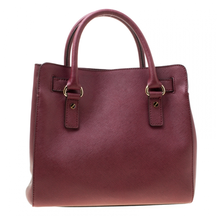 Pre Owned Michael Michael Kors Burgundy Leather Hamilton Tote