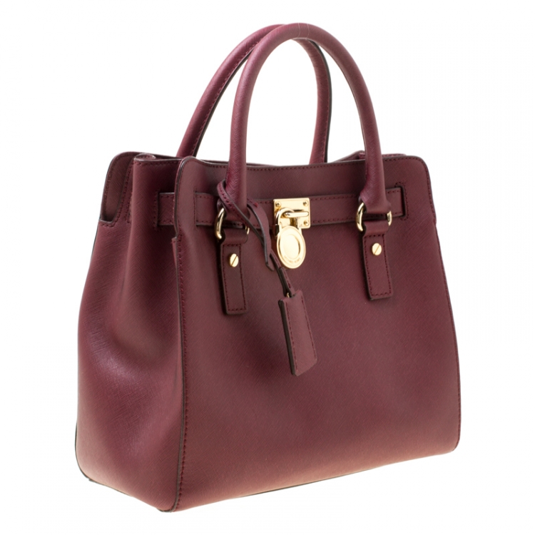 Pre Owned Michael Michael Kors Burgundy Leather Hamilton Tote