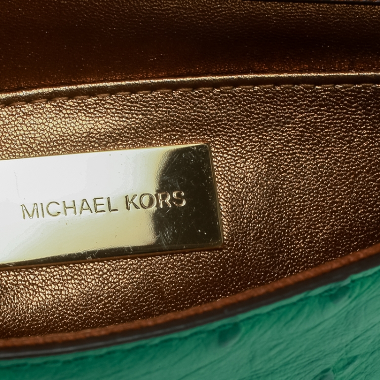 Pre Owned Michael Kors Green Ostrich Embossed Leather Gia Clutch