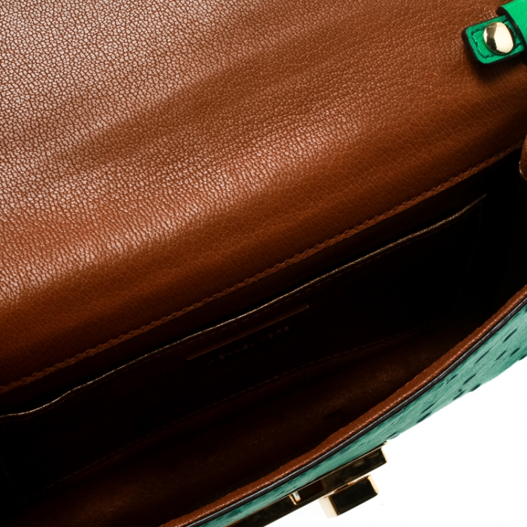 Pre Owned Michael Kors Green Ostrich Embossed Leather Gia Clutch