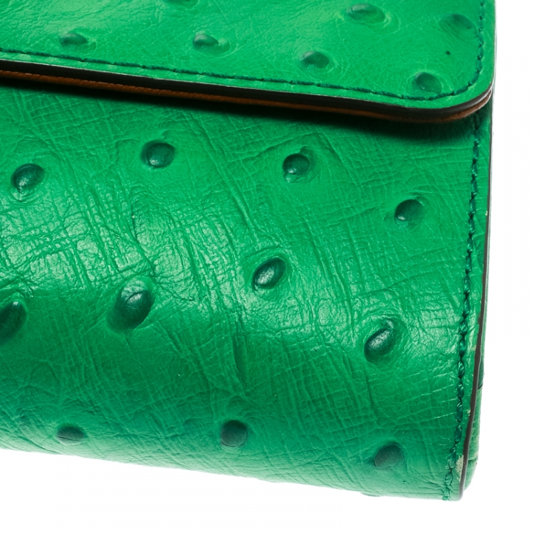 Pre Owned Michael Kors Green Ostrich Embossed Leather Gia Clutch