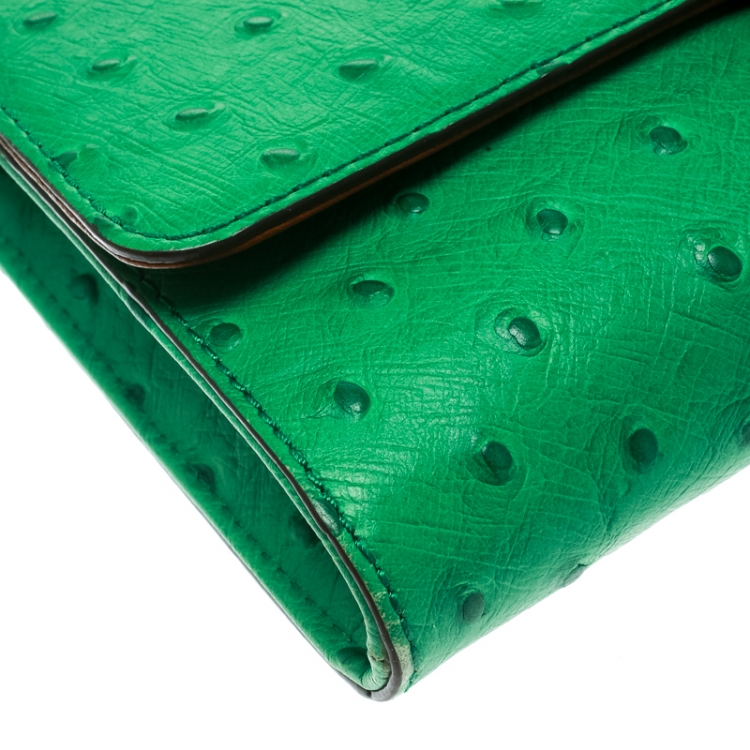 Pre Owned Michael Kors Green Ostrich Embossed Leather Gia Clutch