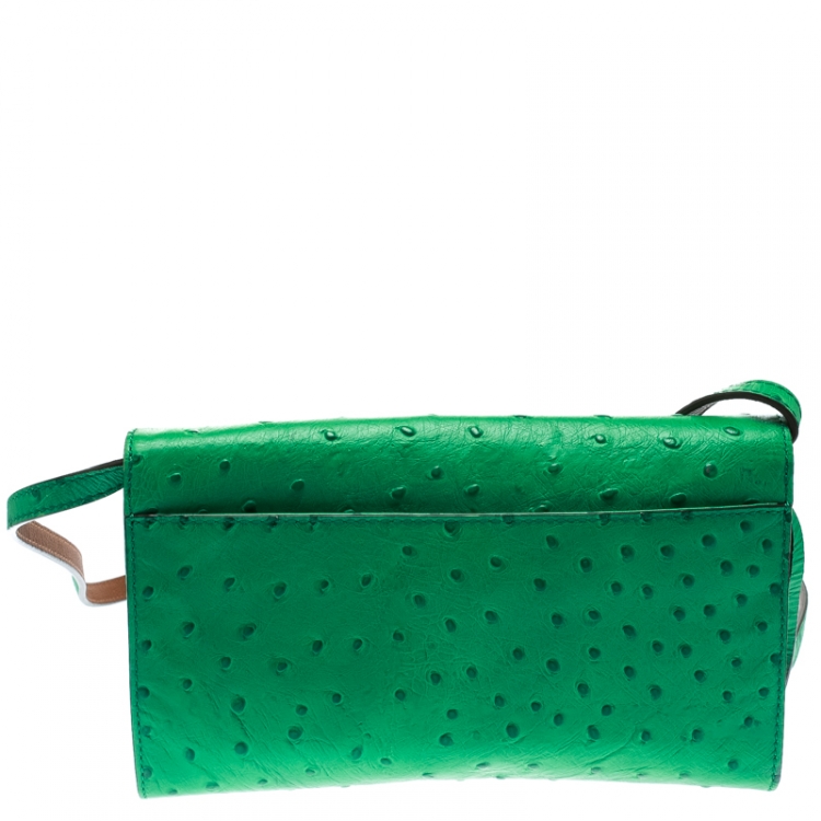 Pre Owned Michael Kors Green Ostrich Embossed Leather Gia Clutch
