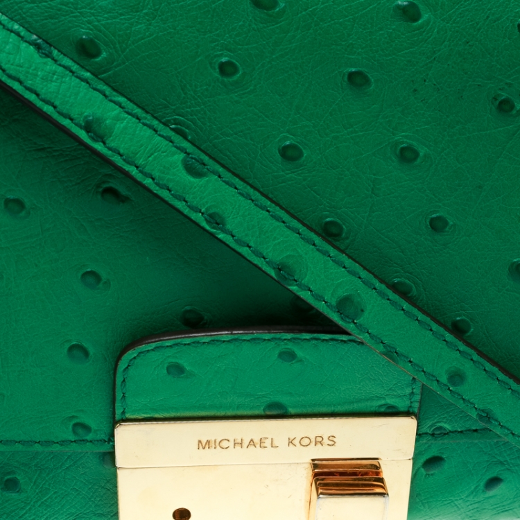 Pre Owned Michael Kors Green Ostrich Embossed Leather Gia Clutch