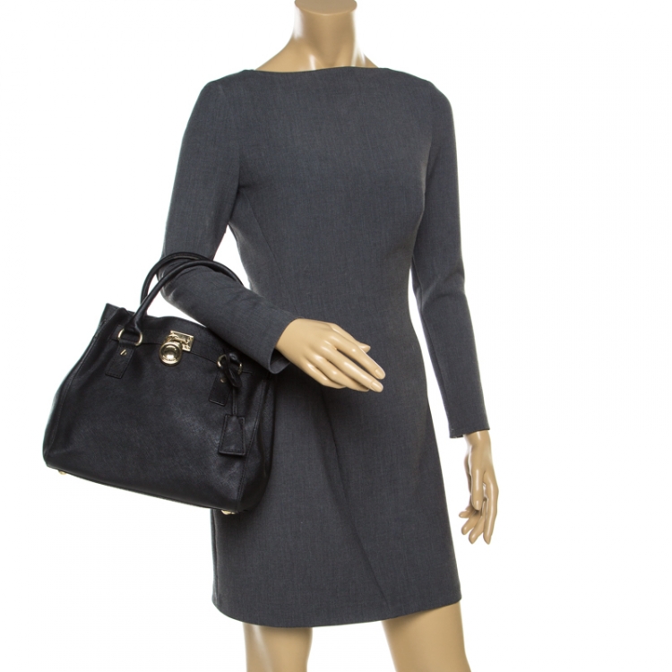 Pre Owned Michael Michael Kors Blue Leather Hamilton Tote