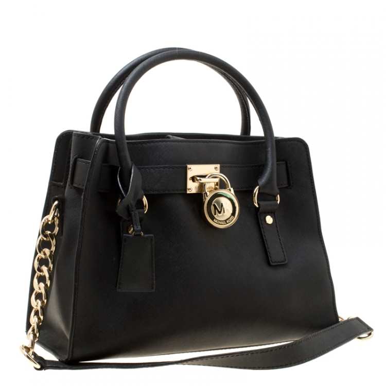 Pre Owned MICHAEL Micheal Kors Black Leather East/West Hamilton Satchel