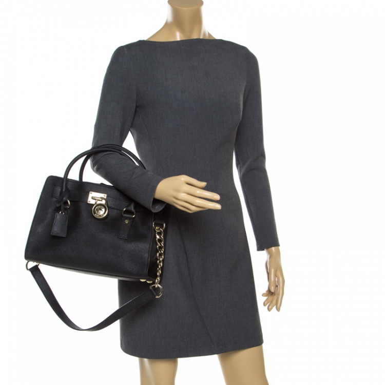 Pre Owned MICHAEL Micheal Kors Black Leather East/West Hamilton Satchel
