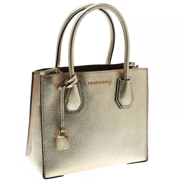 Pre Owned Michael Kors Gold Leather Mercer Top Handle Bag