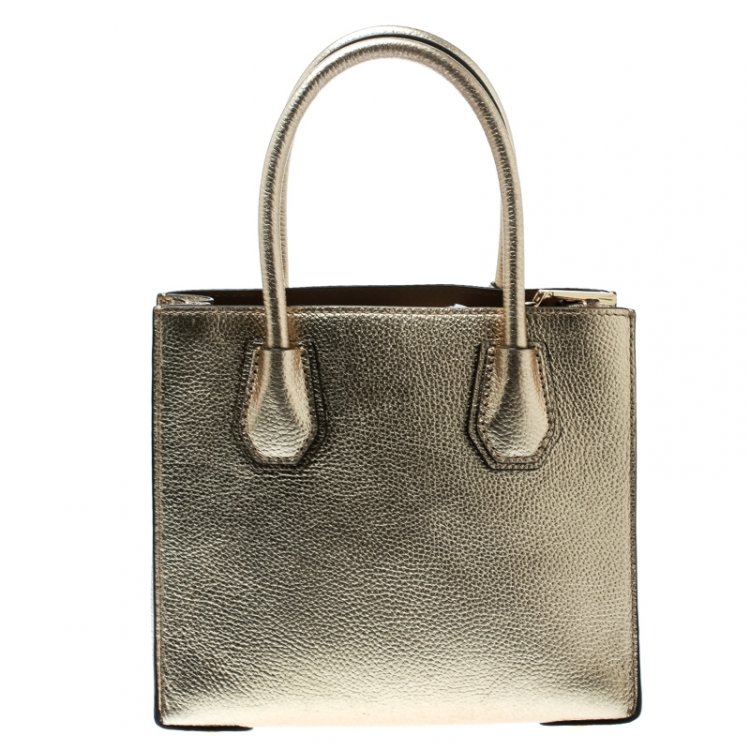 Pre Owned Michael Kors Gold Leather Mercer Top Handle Bag