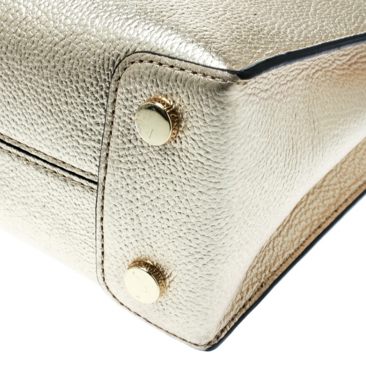 Pre Owned Michael Kors Gold Leather Mercer Top Handle Bag