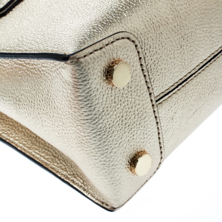 Pre Owned Michael Kors Gold Leather Mercer Top Handle Bag