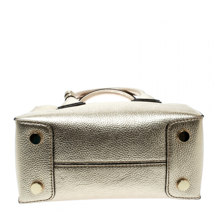 Pre Owned Michael Kors Gold Leather Mercer Top Handle Bag