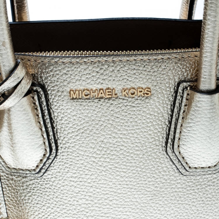 Pre Owned Michael Kors Gold Leather Mercer Top Handle Bag