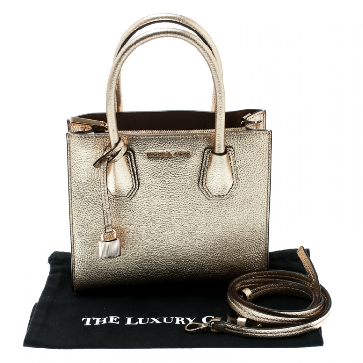 Pre Owned Michael Kors Gold Leather Mercer Top Handle Bag