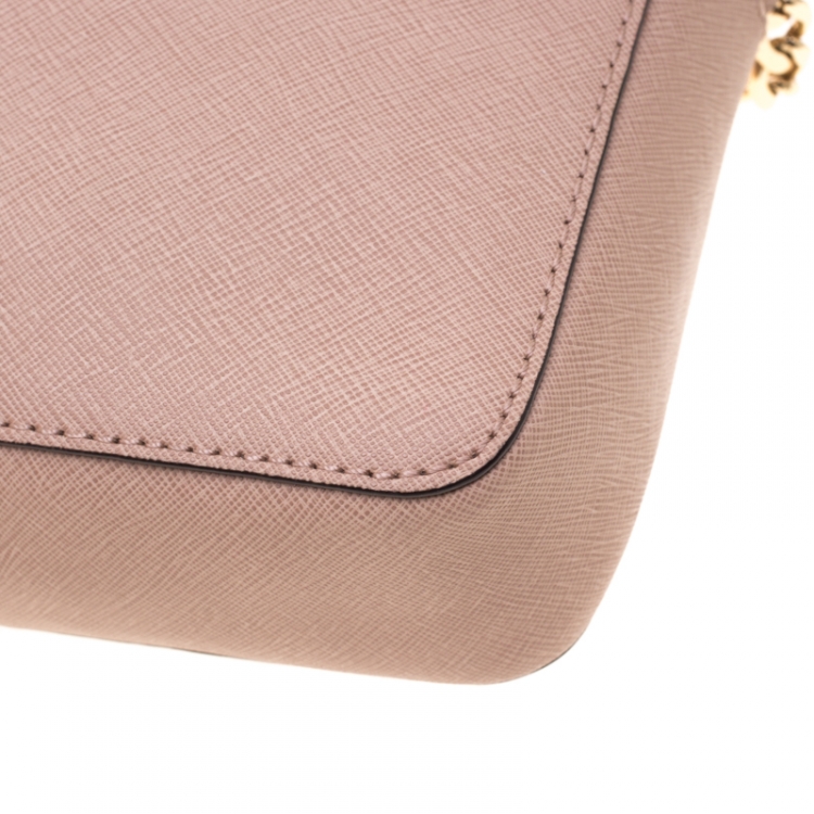 Pre Owned Michael Kors Beige Leather Jet Set Crossbody Bag