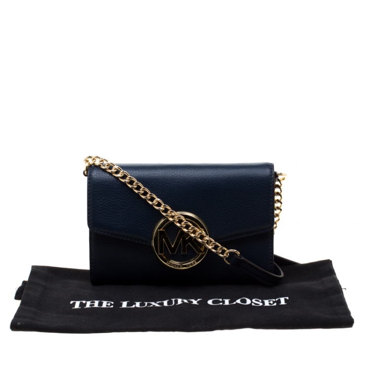 Pre Owned Michael Kors Blue Leather Hudson Crossbody Bag