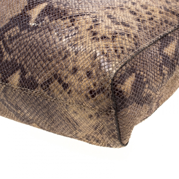 Pre Owned Michael Michael Kors Beige Python Embossed Leather Shopper Tote
