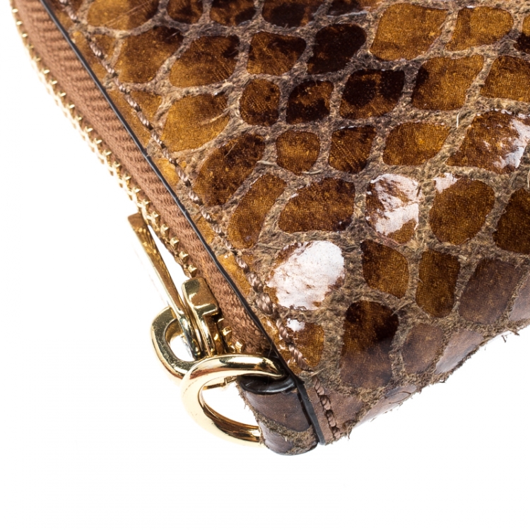 Pre Owned Michael Kors Brown Python Embossed Leather Jetset  Wallet