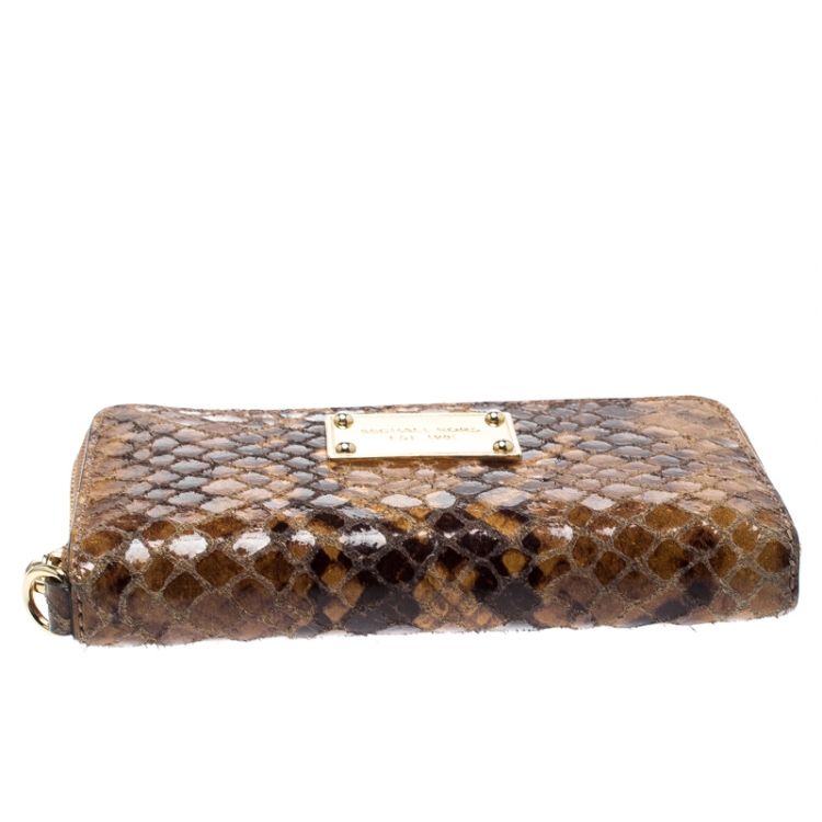 Pre Owned Michael Kors Brown Python Embossed Leather Jetset  Wallet
