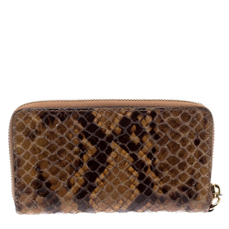 Pre Owned Michael Kors Brown Python Embossed Leather Jetset  Wallet