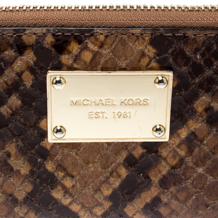 Pre Owned Michael Kors Brown Python Embossed Leather Jetset  Wallet