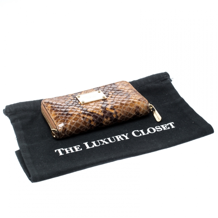 Pre Owned Michael Kors Brown Python Embossed Leather Jetset  Wallet